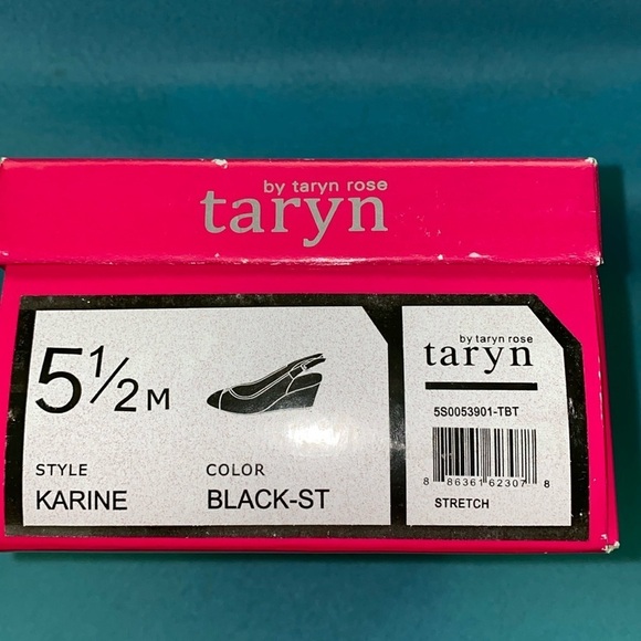 TARYN BY TARYN ROSE Karine black buckle sling back wedge NEW in box size 5 1/2 M - Picture 7 of 8